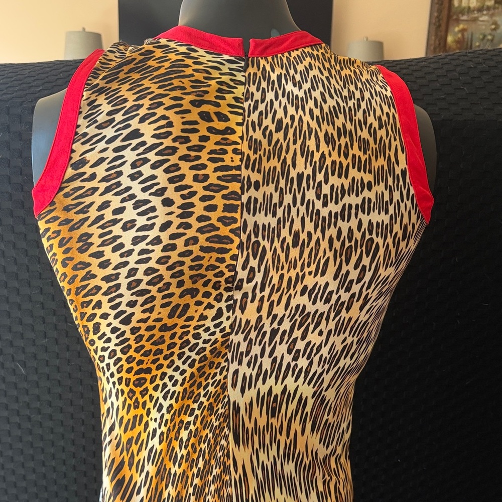 Etcetera silk blend Animal Print Dress with Red Trim /Belt - Picture 6 of 6
